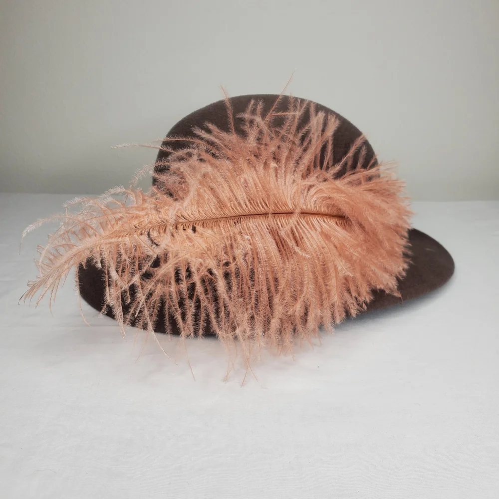 47bx) LANCASTER Wool Hat with Fine Ostrich Feather VINTAGE - Picture 3 of 8